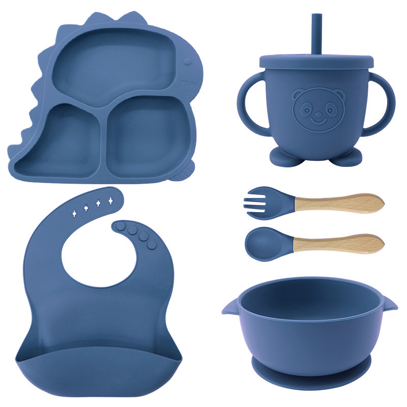 Baby Products Factory Vajilla para bebés Juego de vajilla de silicona para recién nacidos Juego de vajilla para niños de dibujos animados Juego de complementos alimenticios