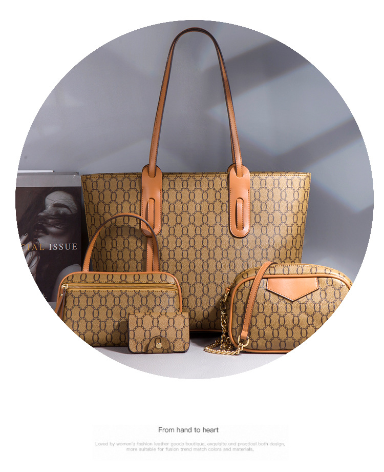 Damen-Handtaschen-Set, 4-in-1, weiche PU-Ledertasche mit Henkel, Tragetasche, Schultertasche, Umhängetasche, Geldbörse, Portemonnaie-Set_voghion.com