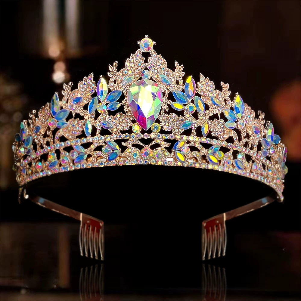 Роскошная корона-диадема с кристаллами, свадебная тиара для невесты, украшение для волос высокого качества, яркие камни