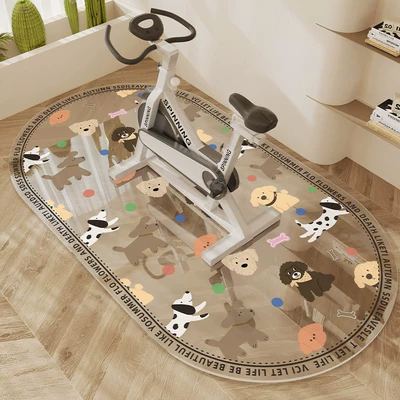 Specialized floor mat for spinning bikes, fitness equipment, non-slip home mat, shock-absorbing transparent oval treadmill carpet (Avtomobil döşəmə paspasları) - hollowed-out-design-for-fun-pet-grooming-made-of-soft-glass-durable-and-non-yellowing-oval-70120cm