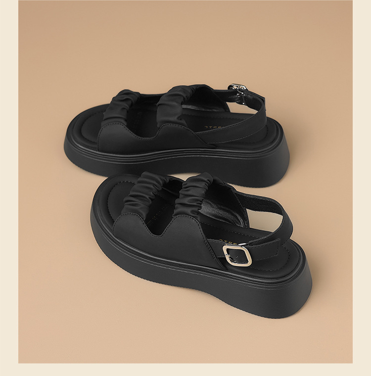 Sandal đế dày xếp ly nữ phong cách La Mã hở ngón đi biển — JF207P màu be chi tiết 24