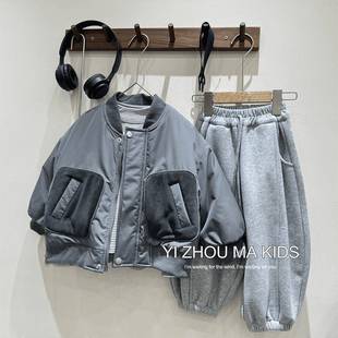 Boys' Two Cotton Jacket Autumn and Winter New Mid-Large Children's cotton and thickening Jacket Top Children's Handsome Warm Baseball Suit