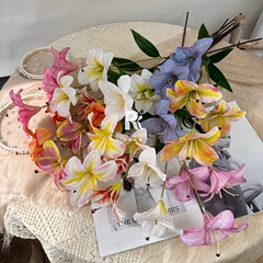 仿真花3頭3D萱草百合花婚慶訂婚宴插花布置假花婚慶客廳擺放道具