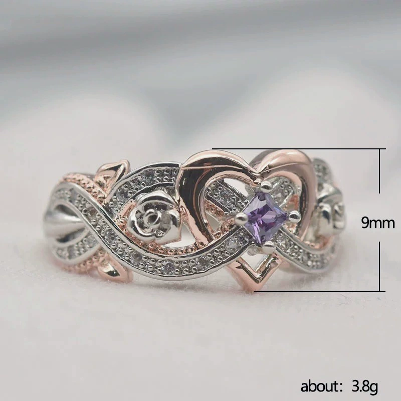 Двухцветное обручальное кольцо сердце, Aliexpress, европейский стиль