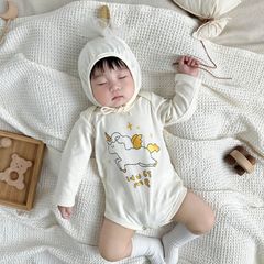 24 Autumn New Korean Style Baby Onesie with Unicorn Design, Hooded Baby Romper Set with Diaper