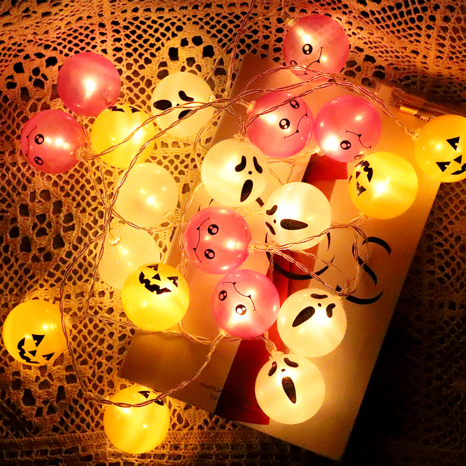 Guirnaldas de luces LED transfronterizas, guirnaldas de luces LED para Halloween, decoración exterior, luces LED de calabazas, luces decorativas para arreglos de escenas de Amazon.