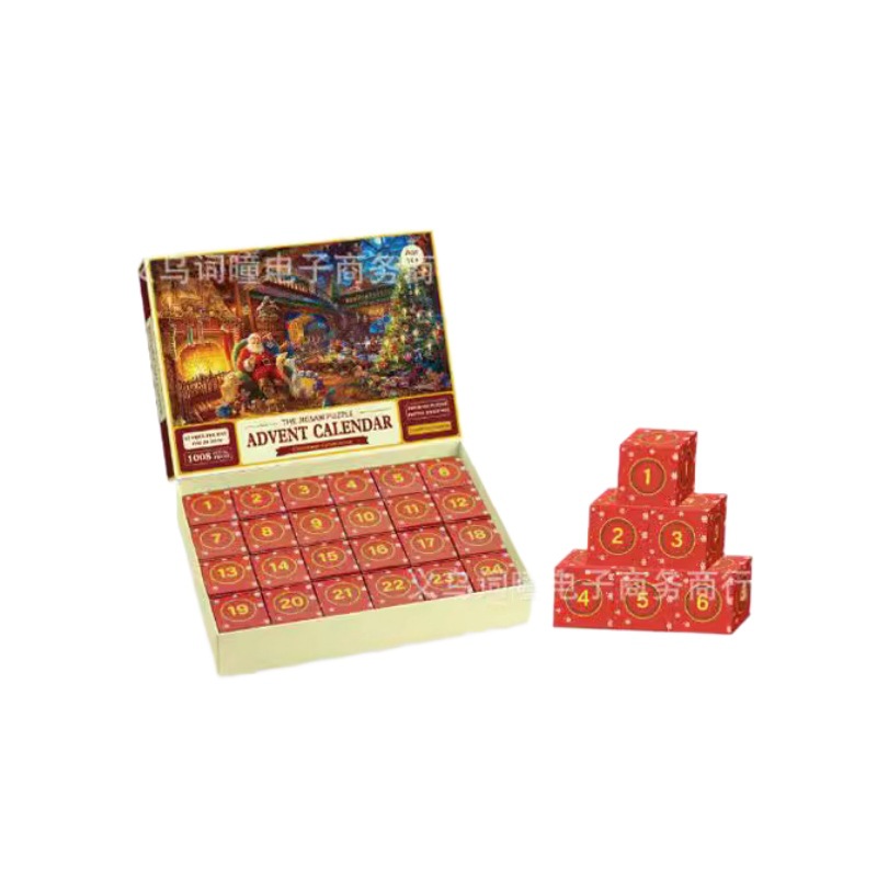 Nuevo estilo creativo 24 cajas de rompecabezas caja ciega roja Navidad 24 días sorpresa caja ciega pequeña fábrica de regalos al por mayor subpaquete