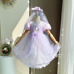 Children's Summer 2024 New Product Princess Kuromi Dress for Little Girls, Puffed Birthday Gown with Net Fabric