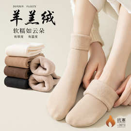 袜子女冬季加绒加厚保暖毛巾袜女士中筒月子袜冬天地板毛圈雪地袜