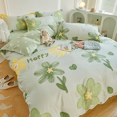Cute and Fresh Aloe Vera Cotton Quilt Set for Double Bed - Top Sheet and Bedspread - Skin-friendly for Couples - Plus Student Dorm Single Bedding Wholesale