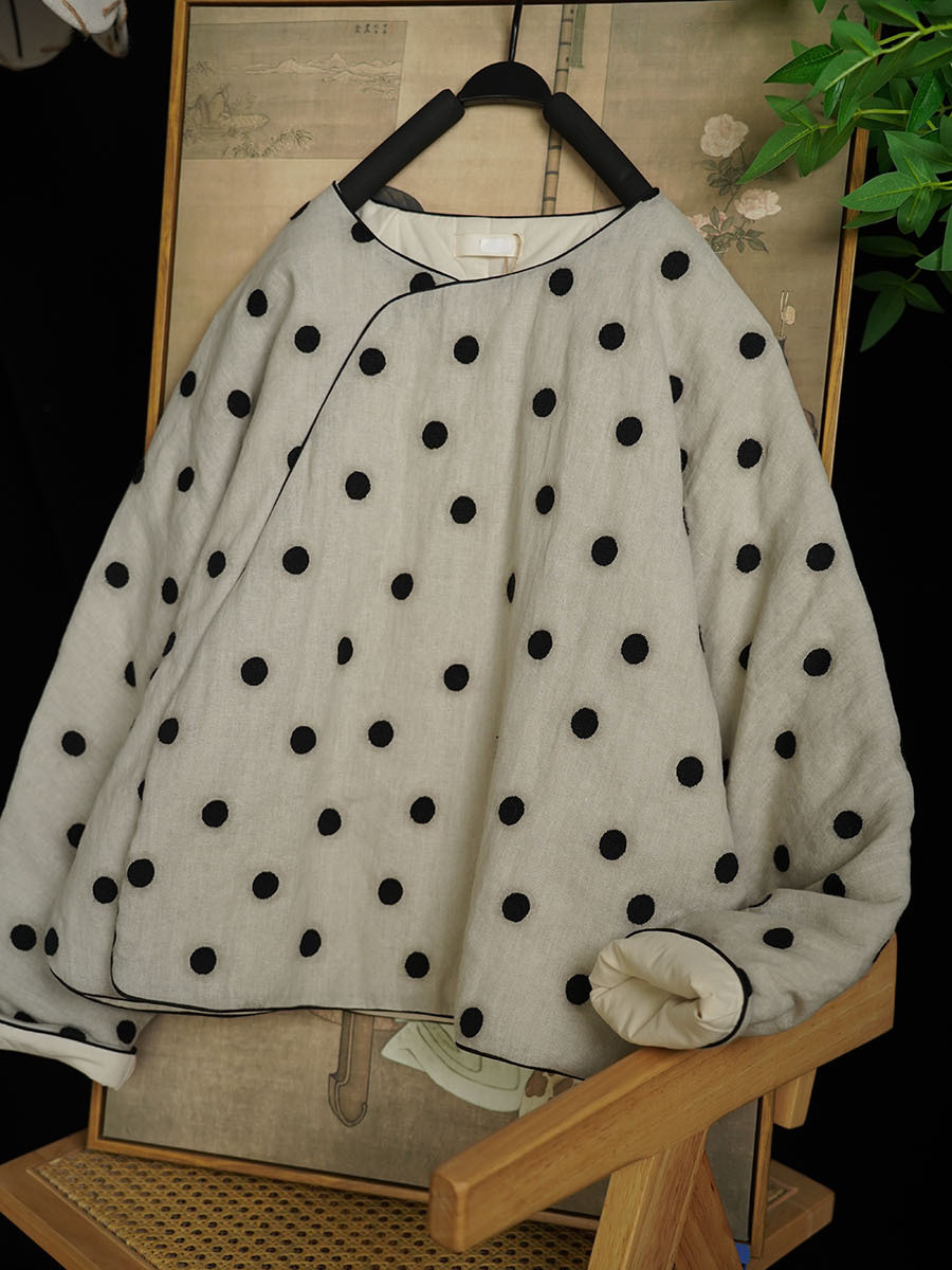 冬の新型新中国式亜麻刺繍文芸レトロ丸首斜め襟ゆったりとした短い綿入れ375002