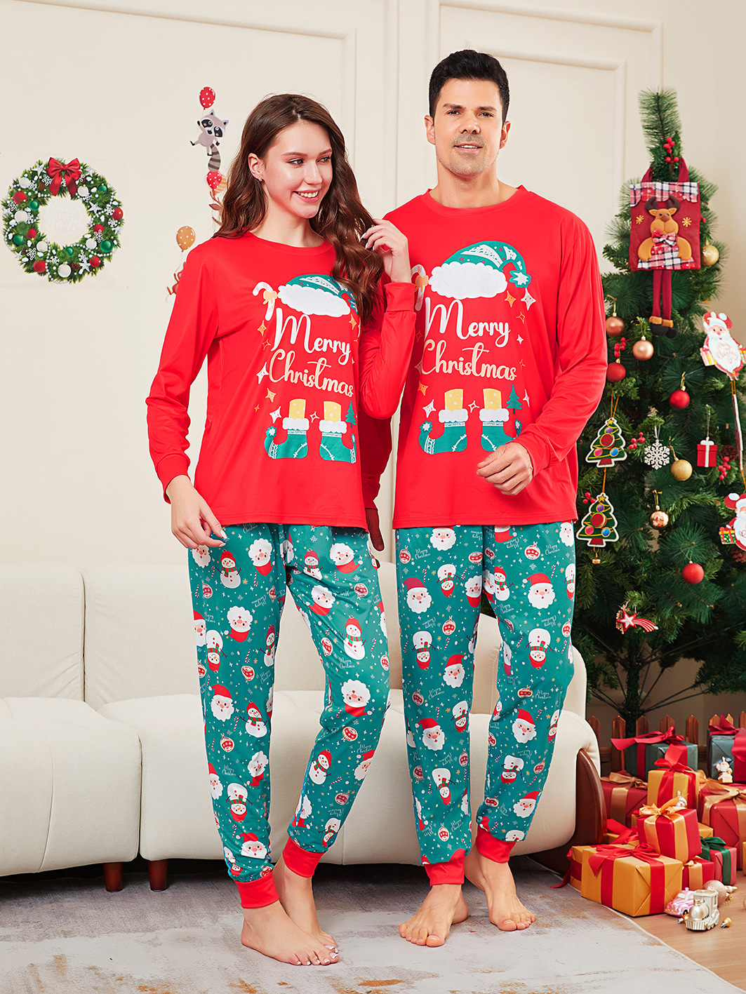 Kerstmis Santa Crutch Letter Kerstmis Familie pak bedrukte homewear pyjama_voghion.com
