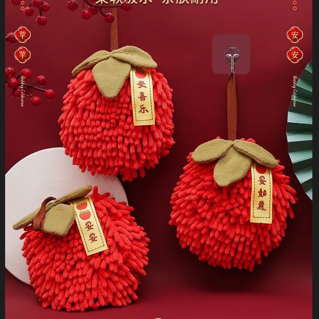 Red Chenille Hand Towel Decoration Hanging Style Big Red Towel Absorbent Hand Wiping Towel Gift with Good Luck Symbols