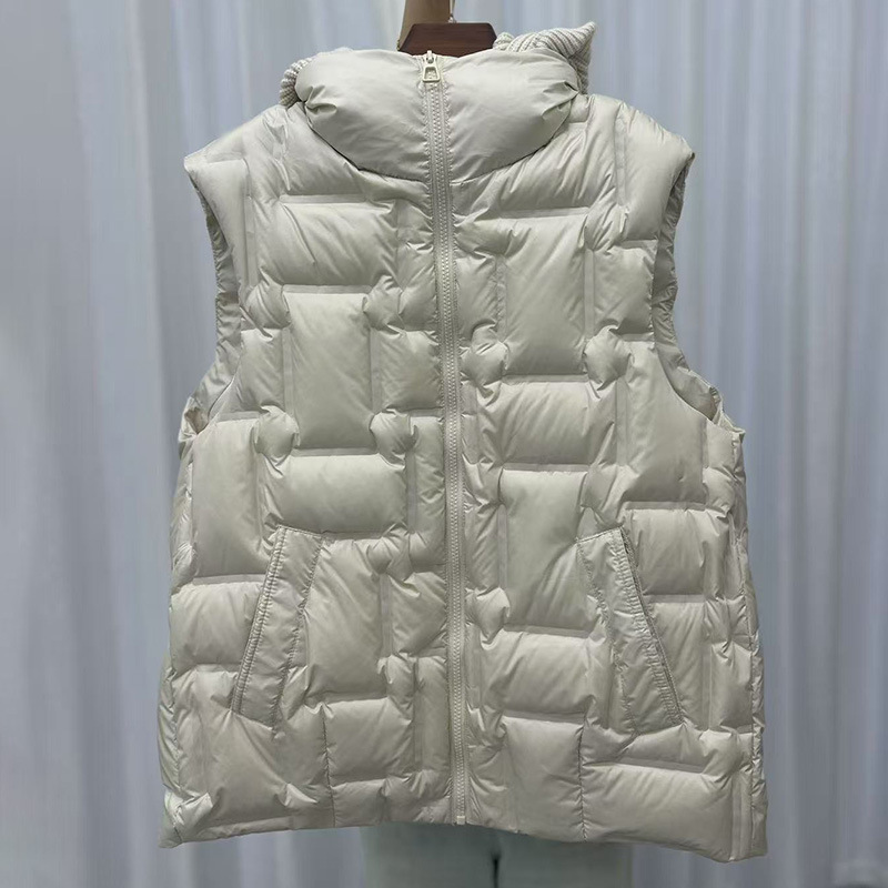 Cross-Border Autumn and Winter New Fashion Detachable Knitted Hat White Duck down Jacket Vest Women's Short Vest Trendy Cross-Border Autumn and Winter New Fashion Detachable Knitted Hat White Duck down Jacket Vest Women's Short Vest Trendy