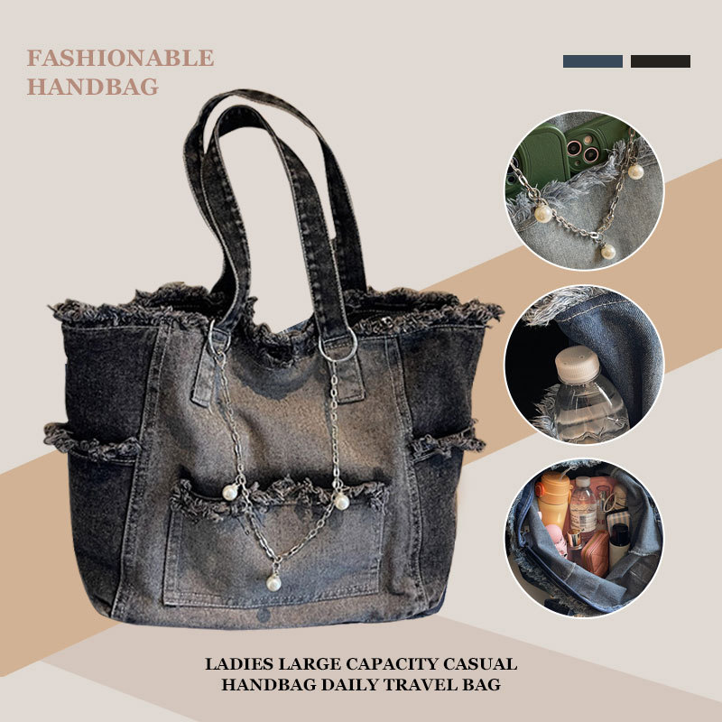 Cross-Border Gradient Denim Bag, Fashionable Commuting Large-Capacity Versatile Tote Bag, Casual Shoulder Underarm Handbag