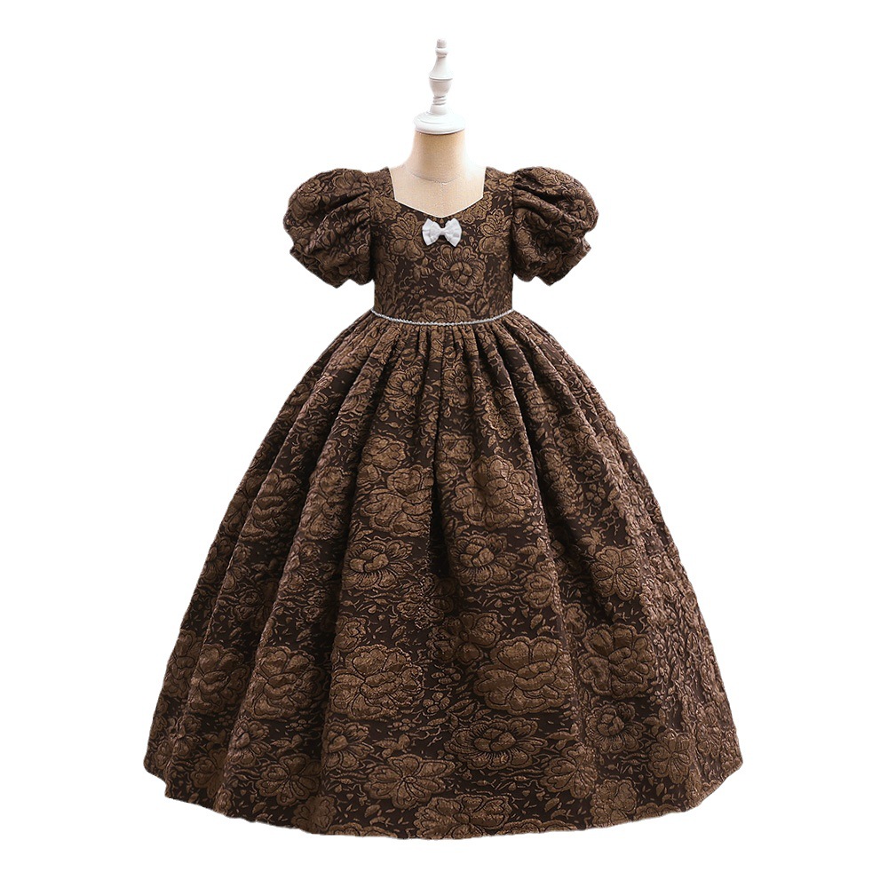 Amazon nuevo vestido de niñas vestido de princesa manga de burbuja impreso mullido tridimensional princesa vestido de piano anfitrión rendimiento