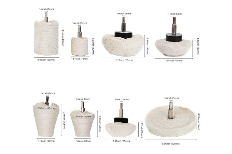 Rueda de tela blanca al por mayor transfronteriza con mango espejo pulido encerado cilíndrico seta cono rueda de tela cabeza de molienda mango diámetro 6mm