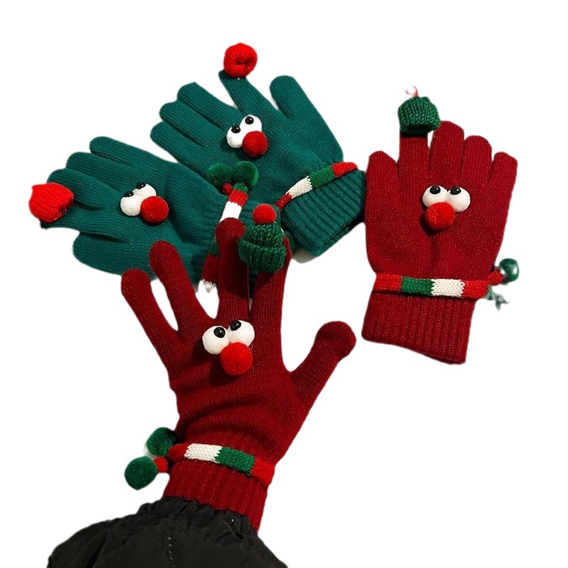 겨울 학생 새해 크리스마스 빨간 손가락 없는 장갑 여성용 귀여운 눈 커플 두꺼운 라이딩 따뜻한 터치 스크린