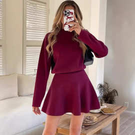 跨境TK亚马逊TEMU女装长袖圣诞节修身半高领针织连衣裙