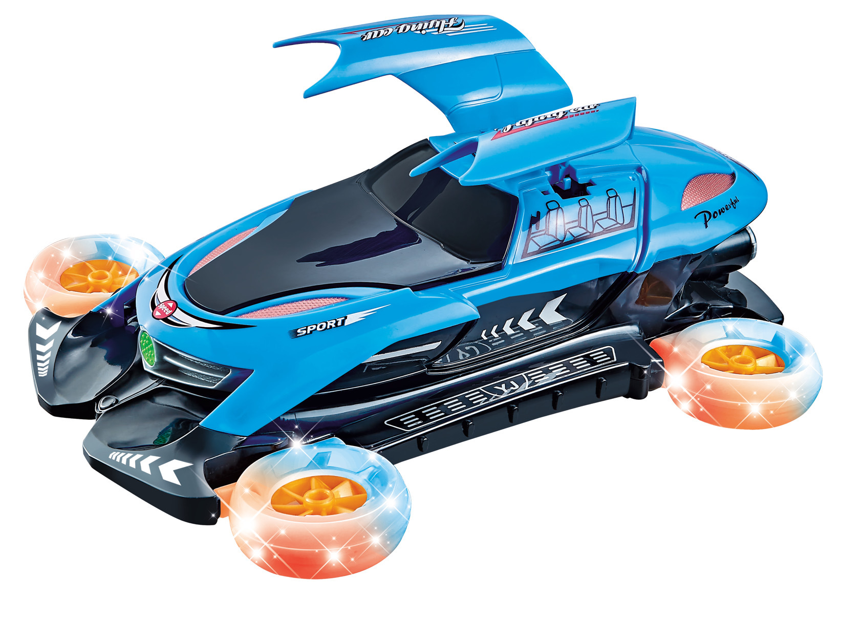 Transfronterizos niños eléctricos de cuatro ruedas giratorias coche de vuelo Amazon puerta abierta deformación de luces coche de juguetes de música