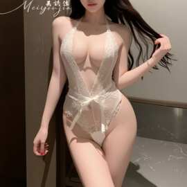 美诱佳情趣内衣性感挑逗吊带调情深V小胸显大透蕾丝诱惑挂脖连体