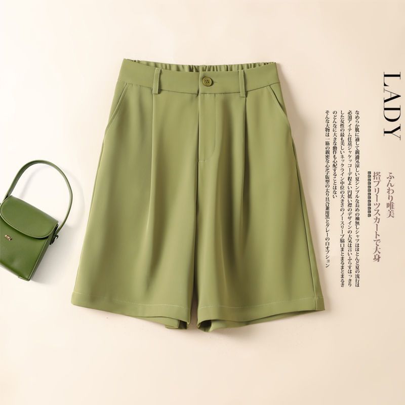 High Waist Shorts Women's Summer Thin Straight Casual Pants A- line Wide Leg Pants Ice Silk All-match Five-point Pants Suit Shorts