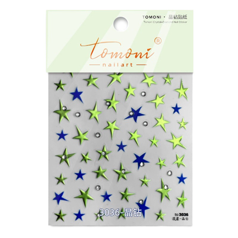 Pegatinas de tomoni japonés alivio de uñas adhesivo tridimensional 5D alivio de uñas arco dorado estrella con diamante