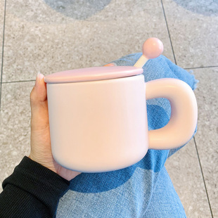 Simple Mug Female Milk fufu High Color Value Ceramic Cup with Lid and Spoon Water Cup Breakfast Milk Coffee Cup