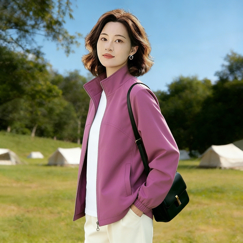 Sports Jacket for Women, Spring and Autumn 2026 New Style, Middle-Aged Mom, Age-Reducing Long-Sleeve Sweatshirt, Stand Collar, Casual Short Jacket