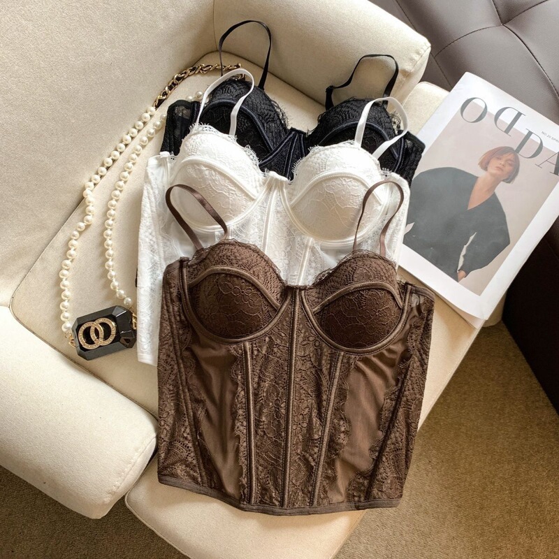 Cross-Border Hot-Selling Sexy Push-Up Fishbone Bra with Eyelash Lace Trim and Sheer Pure Desire Camisole for Women Cross-Border Hot-Selling Sexy Push-Up Fishbone Bra with Eyelash Lace Trim and Sheer Pure Desire Camisole for Women