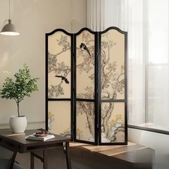 モバイル折りたたみスクリーンパーティションリビングルーム無垢材ベッドルームベッドライト高級ハイエンドフレンチミッドセンチュリースタイルソファ背景