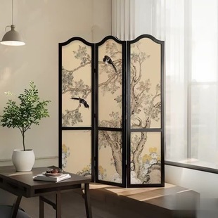Mobile Folding Screen Partition Living Room Solid Wood Bedroom Bed Light Luxury High-End French Mid-Century Style Sofa Background