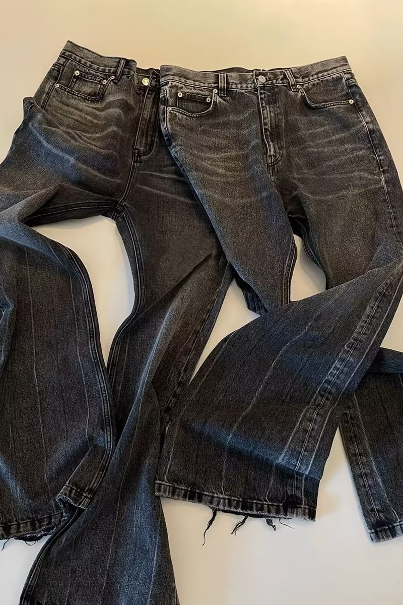 Herrenbekleidung, gewaschene Herren-Jeans – Lässige, gerade geschnittene Freizeitjeans (Schwarz-Grau), Bestseller_voghion.com