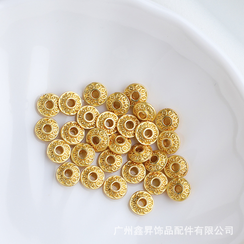 14K gold color retention flying saucer bead sand gold vintage abacus bead embossed spacer hand necklace diy jewelry accessories