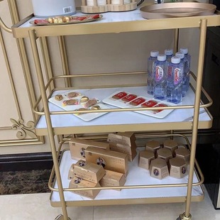 Nordic Eco-Board Hand-Pushed Dining Cart Marble Mobile Dessert Tea Cart Hotel Milk Tea Shop Wine Cart Commercial Dining
