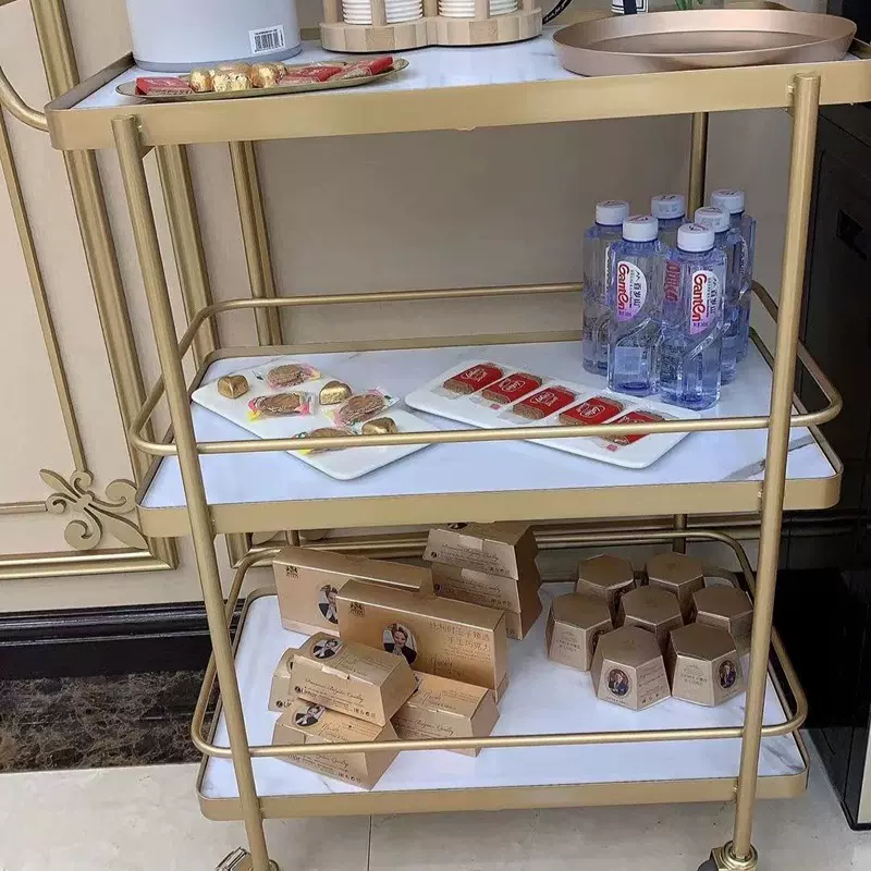 北欧生态板手推餐车大理石移动甜品茶点车酒店奶茶店酒水车商用餐