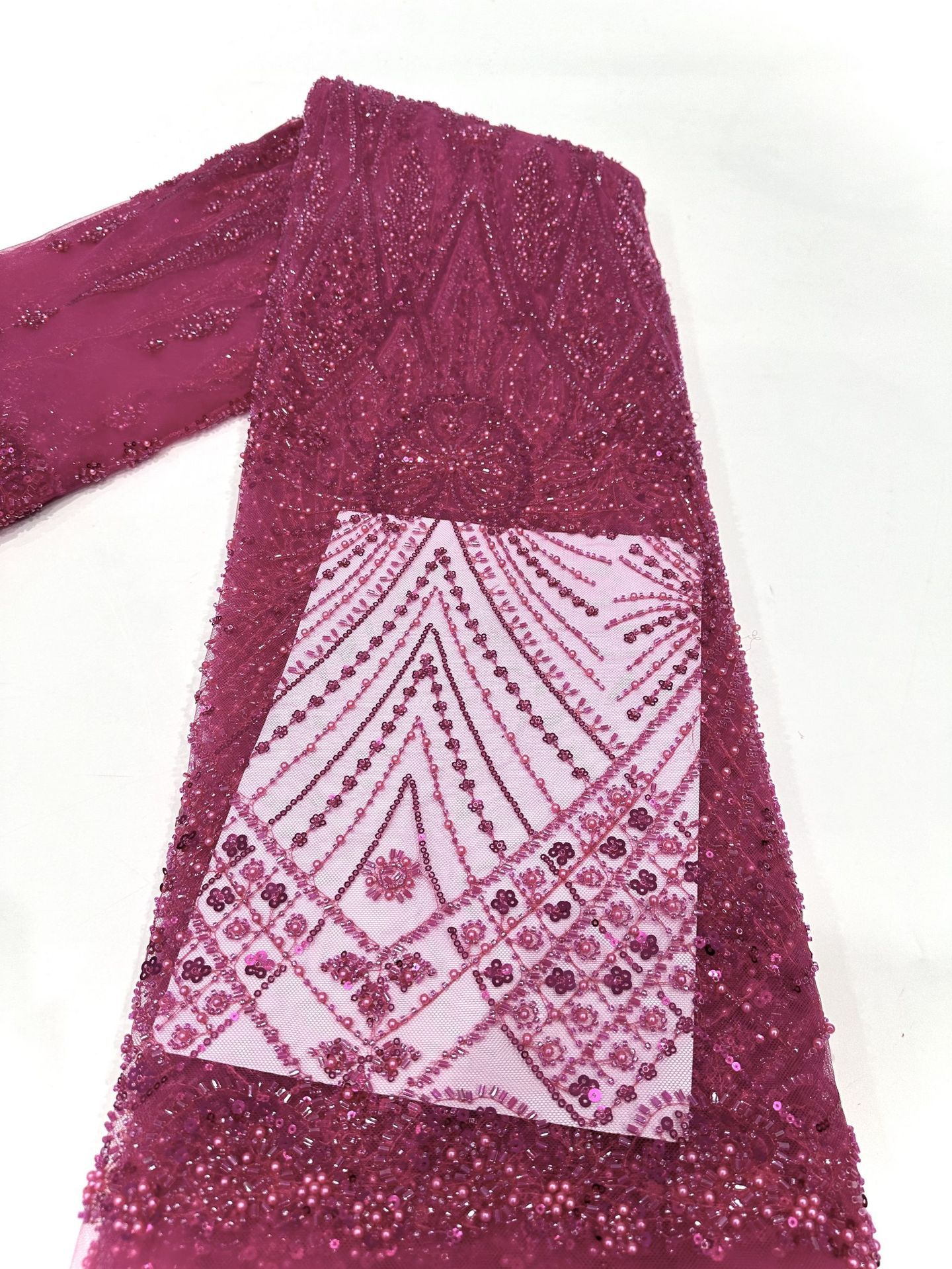 Tubo de perlas bordado por computadora bordado de lujo vestido de boda modelo de vestido de mujer falda de tela de corte comercio exterior transfronterizo
