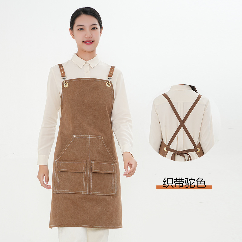 Delantal de lona gruesa de una sola capa con bolsillo cubierta de la leche Barber té Tienda ropa de trabajo extraíble de cuero logo estudio delantal
