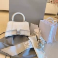 Creamy white crocodile-embossed small bag