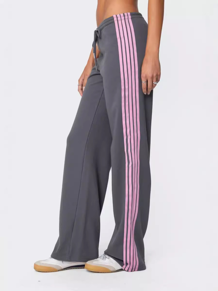 Pantalones casuales deportivos rectos a rayas laterales para mujer primavera y otoño nuevo estilo americano retro suelto pantalones de guardia de pierna ancha image 6