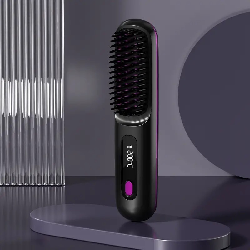 ワイヤレスストレートヘアコーム、マイナスイオンで髪を傷めない、ストレートとカール両用の電動コーム、充電式家庭用ストレートヘアコーム、マイナスイオンヘアケア|undefined