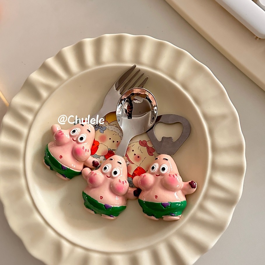 Kitchen Lele import and export trade ins cute cute and interesting stainless steel 304 fork spoon magnetic refrigerator stickers beer open