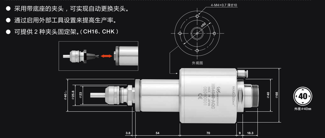 日本NSK中西NAKANISHI高速主轴NR4040-AQC气动快速换刀主轴