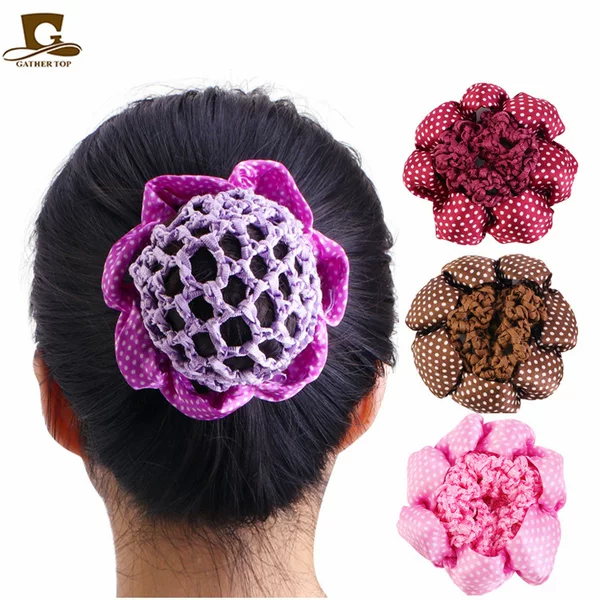 Satin Dot Pattern Hair Net Ballet Dancer Hair Bun Net Children's Headwear Fw-09 Retro Style Handmade