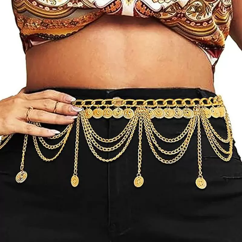 异域腰饰古风钱币流苏汉服配饰 西域长裙肚皮舞女性身体腰链首饰