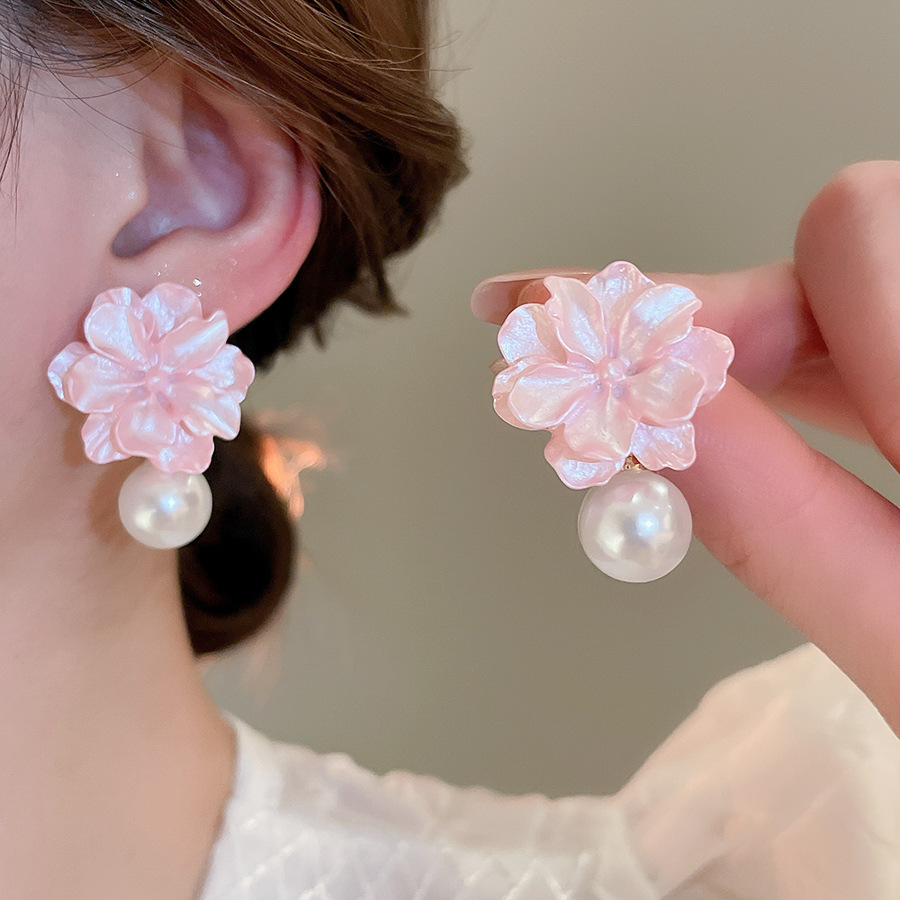 Pendientes de flores de color dopamina de verano Pendientes de todo fósforo de nicho fresco Pendientes de lujo de alta gama de moda al por mayor