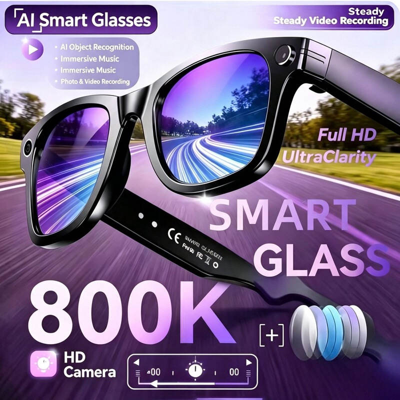 Cross-border W610T smart glasses: 800WI camera, video recording, Bluetooth calling, translation, dual noise cancellation, AI-powered smart glasses