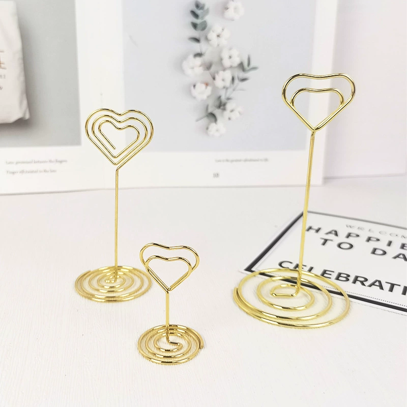 In-stock creative metal desktop notepad clip message clip wedding standing ornament heart peacock round business card holder batch
