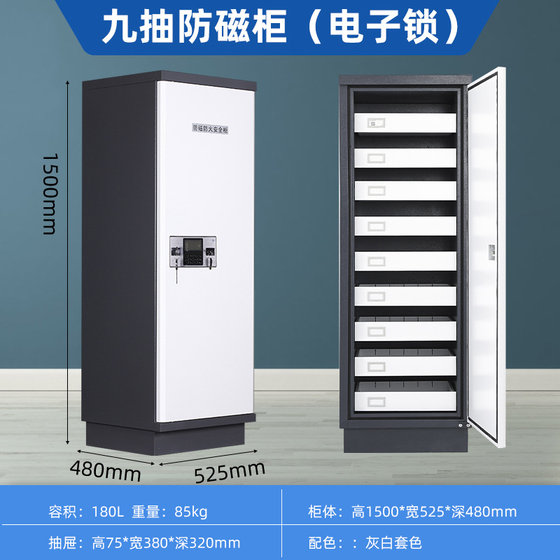 Nine-draw anti-magnetic cabinet (electronic lock) gray and white color