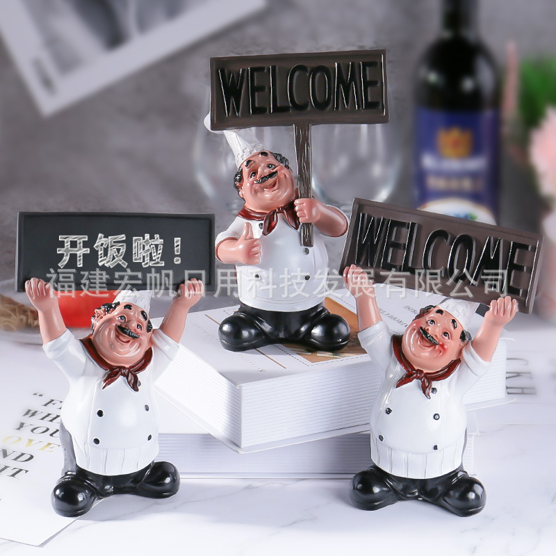 Chef de estilo europeo personaje ornamentos de resina artesanía creativa restaurante chef pizarra de bienvenida placa de comedor decoración creativa